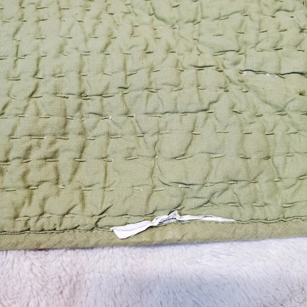 Pottery Barn Sage Celery Green Linen Pick Stitch Standard Pillowcases Sham Set 3